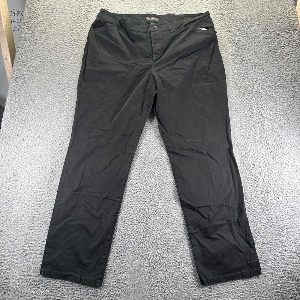 Lee Pant Womens‎ 20W Black Cotton Chino Straight Leg Relaxed Fit Mid-Rise Preppy